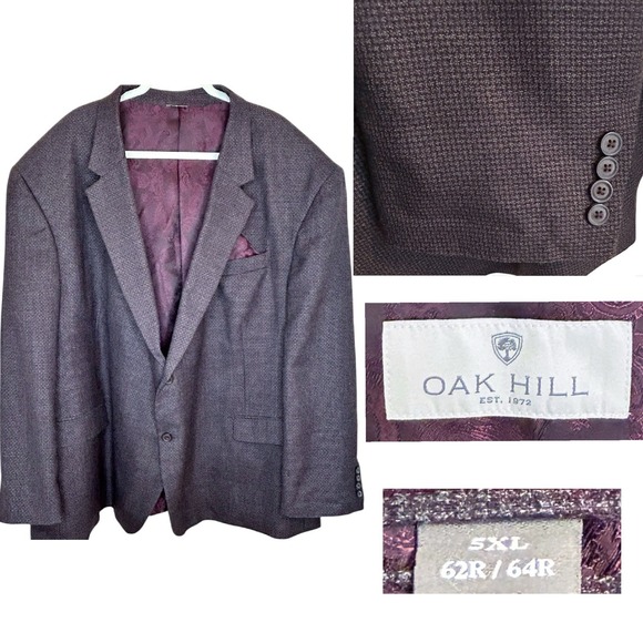 Oak Hill Blazer Big Tall 5XL 62R 64R Wool Blend Sport Coat Purple Gray Jacket - Picture 1 of 9